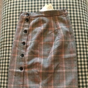 H&M Plaid Pencil Skirt with Button Detail